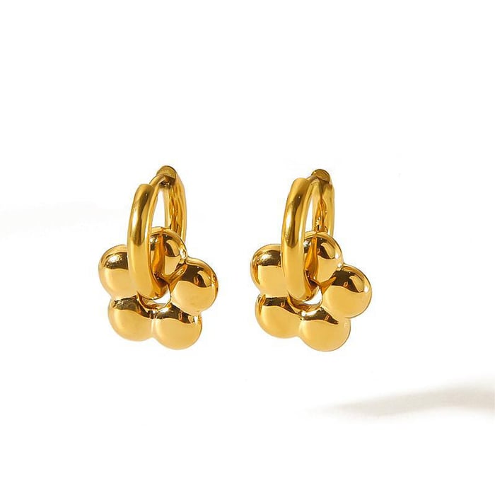 1 Pair Simple Flower Stainless Steel  Gold Color Charm Earrings 